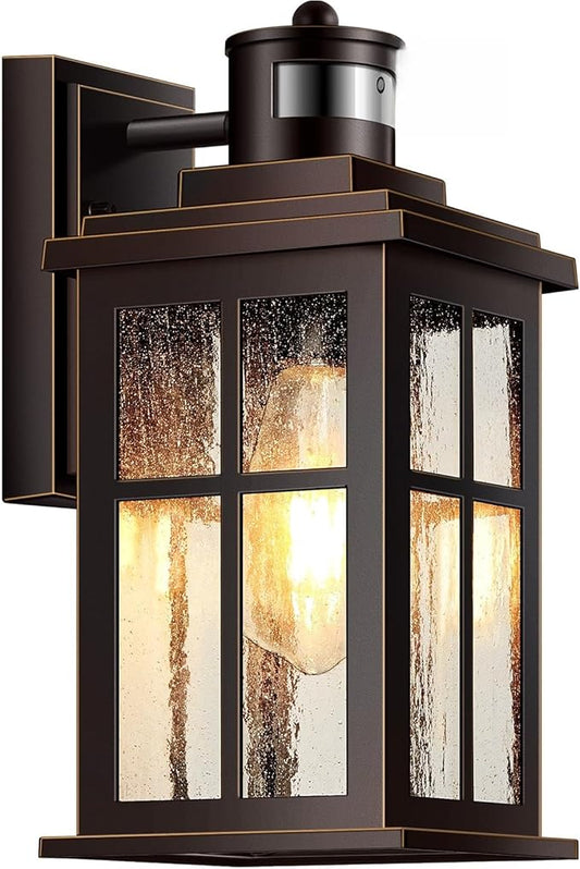 VIANIS Motion Sensor Exterior Lighting Fixtures for House, Oil Rubbed Bronze with Gold Trim Dusk to Dawn Outdoor Porch Light, Waterproof Outdoor Garage Lights Wall Mount, Outside Wall Sconce for Coach