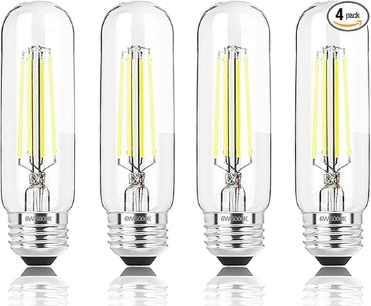 5 Inch Edison Bulb, 5000K Daylight White E26 Led Bulb 6W Dimmable, 800LM T10 T9 Clear Glass Tubular Light Bulbs, AC 120V Equal 80 Watt for Chandelier Pendant Wall Light - 4Pack