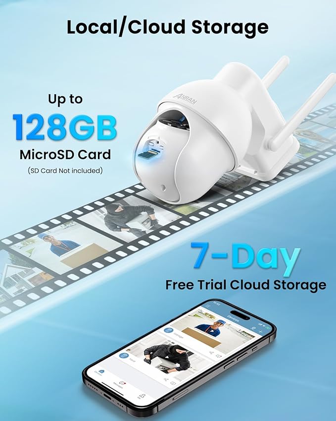 ANRAN 2K Solar Security Camera Outdoor Wireless, Solar-Powered WiFi Camera with 360° PTZ for Home Security, 3MP Color Night Vision, PIR Motion Detection, Two-Way Audio, Works with Alexa