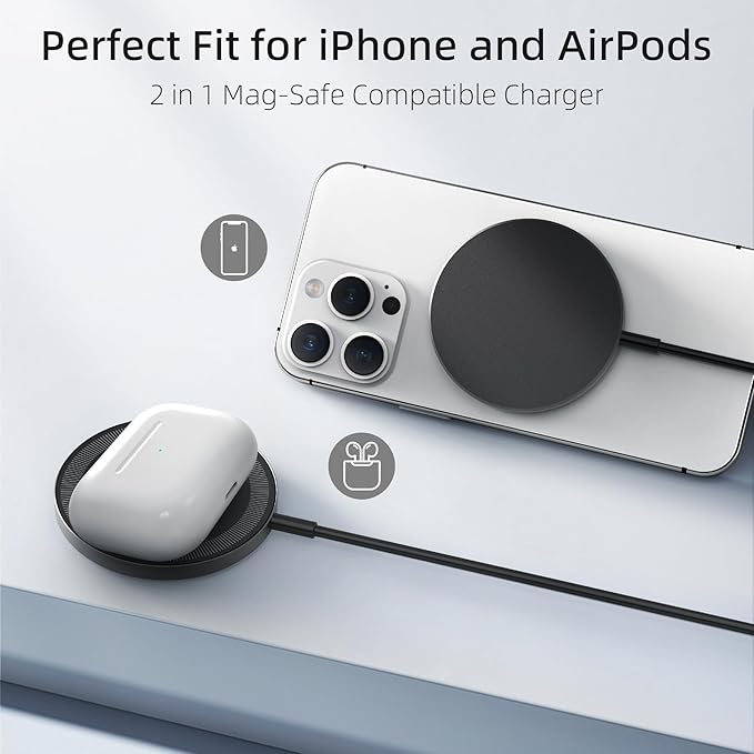 Magnetic Wireless Charger Charging Pad: 15W Qi Fast Portable for iPhone 16e 16 15 14 13 12 Series & AirPods 4 3 2 Pro - Google Pixel 10 Series & Galaxy S25 Qi2 Ready - USB-C/A Dual Ports, 3 Pack Black