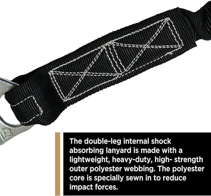 AFP 6FT Double Leg Internal Shock Absorbing Safety Fall Protection Lanyard with Dual Pelican Rebar & Snap Hook | Heavy-Duty Webbing | OSHA & ANSI Rated (Steel)