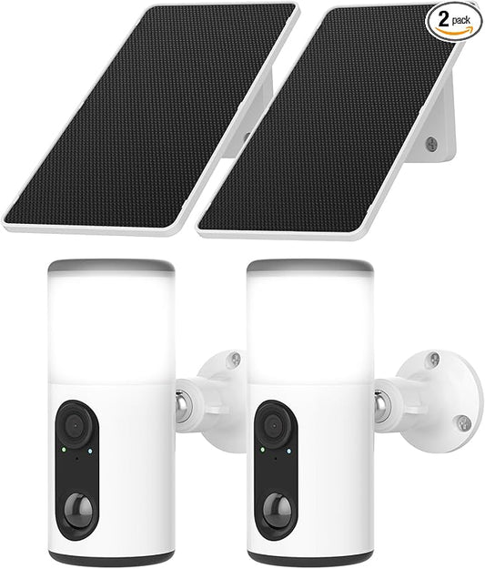 ANRAN Solar Security Cameras Wireless Outdoor with Light,2K Porch Floodlight Camera with Color Night Vision & AI Motion Detection,2-Way Talk Spotlight Siren Alarm,Compatible with Alexa,2PCS