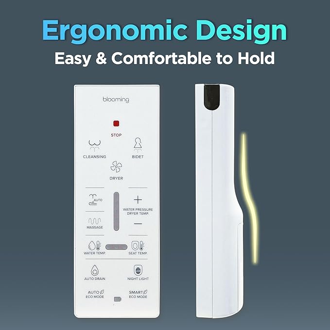 Blooming NB-R1060TE Bidet Toilet Seat, Smart Toilet Seat with Dual Nozzle, Warm Water, Dryer, Heated Seat, Ambient Nightlight, Electric Bidet with Remote (White/Elongated)