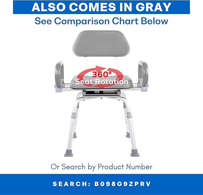 Revolution Pivoting Shower Chair for Bathtub, Adjustable Swivel Seat with Padded Back and Arms, Adjustable Space Saving Design for Tubs, Shower, for Elderly, Handicap & Seniors, Blue