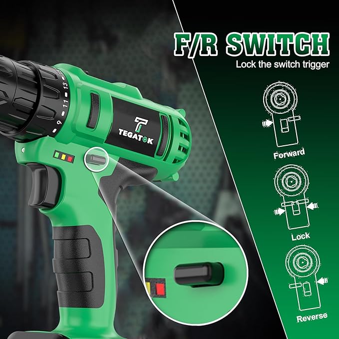 Cordless Drill Set, 3/8 Drill Handheld Screwdriver Kit with 18+1 Torque Setting, 20V Electric Drills Tools Bit, LED Electric Power Drills with Battery and Charger, 1 Battery