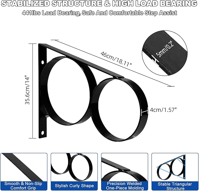 Hand Rail for Outdoor Steps-Hand Rails for Elderly,1-3 Steps Stair Handrails-Porch Railing-Powder Coated Deck Hand Rail-Wall Mount Stair Hand Grab Bars-Safety Handle for Garage, Porch, Garden