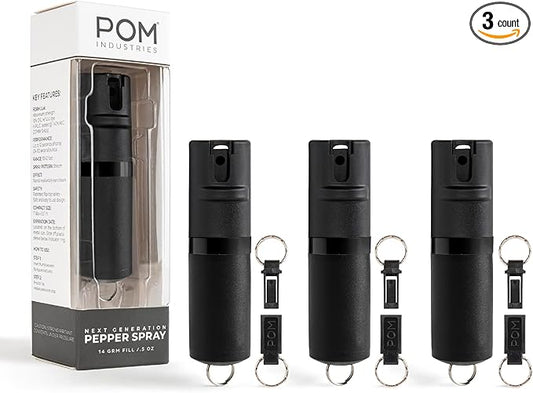 POM Pepper Spray Keychain, Quick Key Release for Instant Access, Flip Top Safety, Maximum Strength OC Formula with UV Marking Dye, 25 Bursts, 10 ft Range, 0.5 fl oz