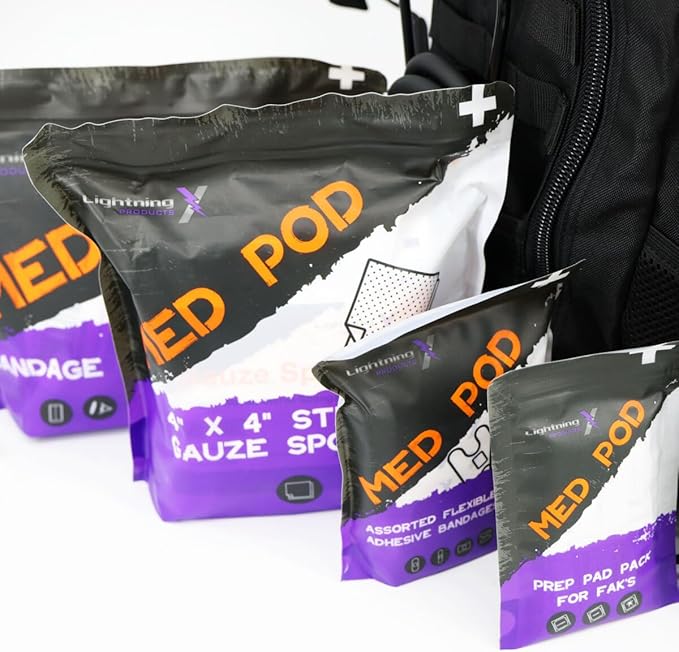 Lightning X Stocked Modular Trauma & Bleeding First Aid Responder Medical Backpack + Kit + Hydration Bladder - BLACK