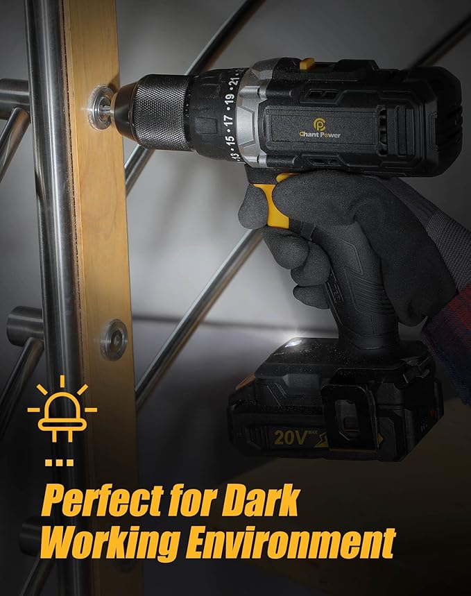 C P CHANTPOWER Cordless Drill 20V MAX Lithium-ion Drill Driver Set with Fast Charger, 1/2” (13 mm) Matal Chuck, 23+1 Clutch, Dual Speed for Drilling Wood, Metal, Canvas Bag, Flexible Shafts Included