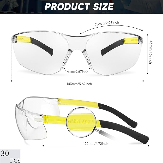 Safety Glasses for Men Women ANSI Z87.1 Safety Glasses Bulk Protective Eyewear Scratch-Resistant