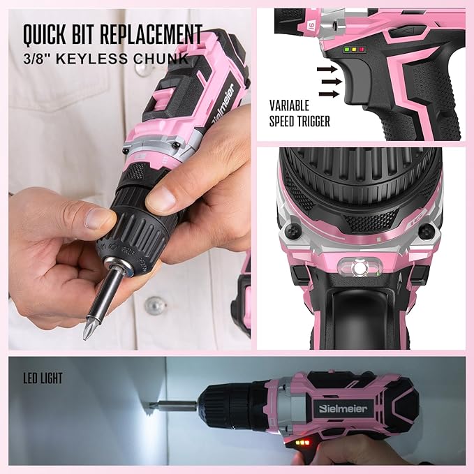 20V 236Pcs Cordless Pink Drill Set - Essential Women's Pink Tool Set, Lady's Basic Home Tool Kit with Pink Tool Bag - All in One Pink Tool Kit Ideal for DIY, Home Improvement