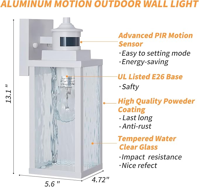 2 Pack White Motion Sensor Outdoor Wall Lights,Updated Dusk to Dawn Outdoor Lighting, Exterior Light Fixtures Wall Mount,Waterproof Porch Light Outside Lights for House