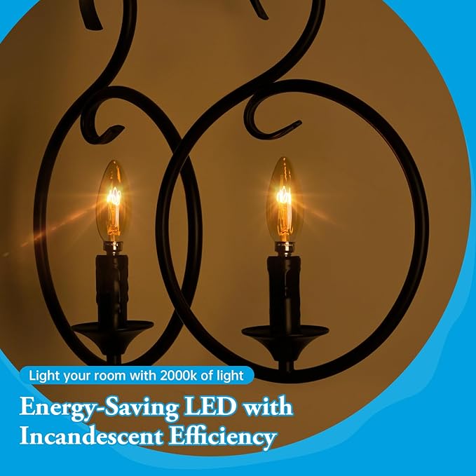 25 Watt Candelabra Bulbs, Dimmable E12 Chandelier Bulb, Ultra-Fine Filament Candelabra LED Bulbs 2W Equal 25W Vintage Amber Light Bulbs 2000K Soft Warm, 6 Pack