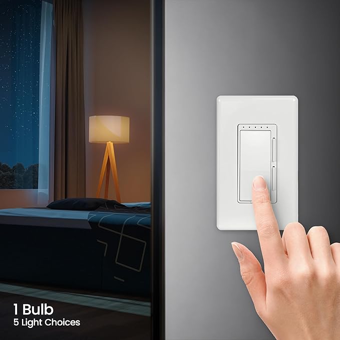 Feit Electric A19 LED Light Bulb, 60W Equivalent, Dimmable, Color Selectable 6-Way, 5CCT, E26 Medium Base, 90 CRI, 800 Lumens, 22-Year Lifetime, Damp Rated Lightbulb OM60DM/6WYCA/2, 2 Bulbs