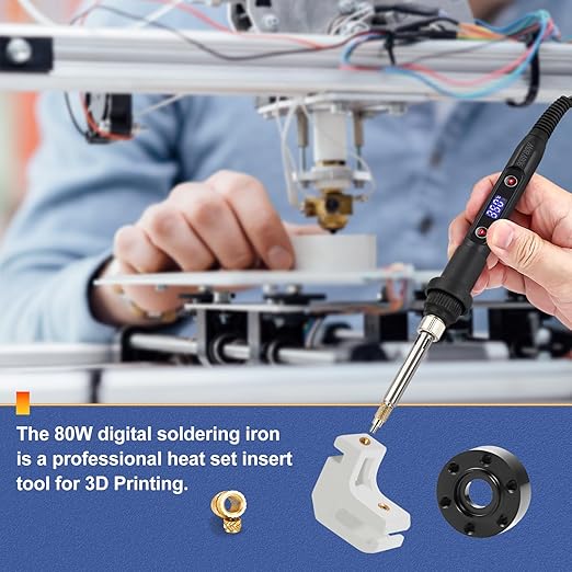 Professional Heat Set Insert Tool Kit: 80W Soldering Iron Heat Insert Tool with 520pcs Brass Inserts & Heat Set Insert Tips (M2-M8) for 3D Printing
