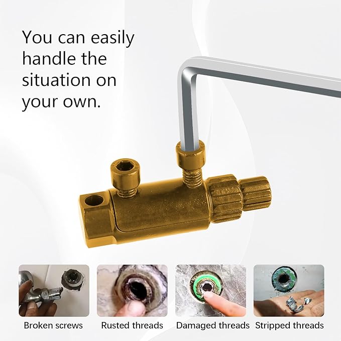 Broken Pipe Extractor Tool - Broken Faucet Removal Tool for 1/2", 3/4", 1" Pipes | Removes Rusted/Damaged Faucet Bolts & Pipe Threads (Gold)