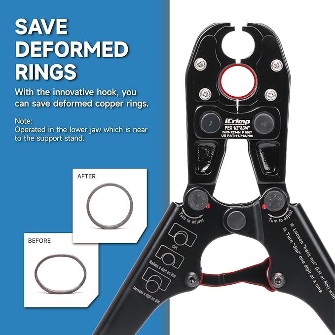 iCrimp Pex Pipe Crimping Tool, Plumbing Tool with Convertible 1/2" and 3/4" Jaws for Copper Ring, Meets ASTM 1807 Standard IWS-1234N