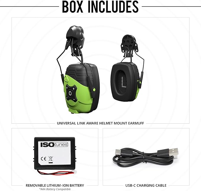 ISOtunes LINK Bluetooth Helmet Mount Earmuffs: Ultra Durable OSHA Compliant Bluetooth Hearing Protection Headphones for Work