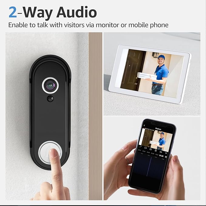 Wireless Video Door Doorbell Intercom with Camera and Monitor, 1080P HD Doorbell Camera with 8" Touch Screen Monitor, Motion Detection, Easy DIY Installation, (Wireless Video doorbell—2)