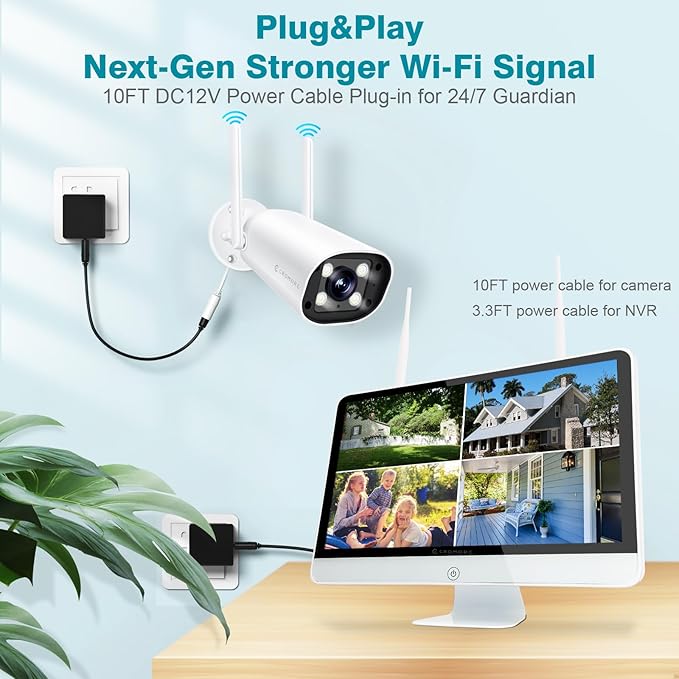 Wireless Security Camera System with 16" IPS Monitor, AI Human Detection, Floodlight,Siren Alarm, 2-Way Audio,4PCS 5MP Camera,Expandable 16CH NVR,Home Business Surveillance,3TB HDD