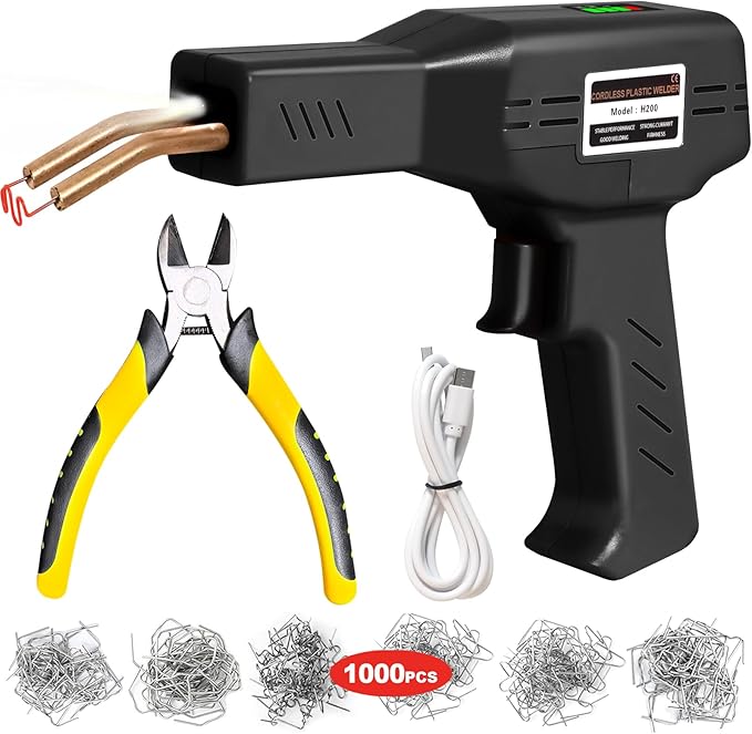 Upgraded 220W Cordless Plastic Welder, 1000PCS Staples, USB Rechargeable Cordless Car Bumper Repair Kit with 5000mAh Battery,Hot Stapler Kit, Plastic Welding Kit, Plastic Repair Kit