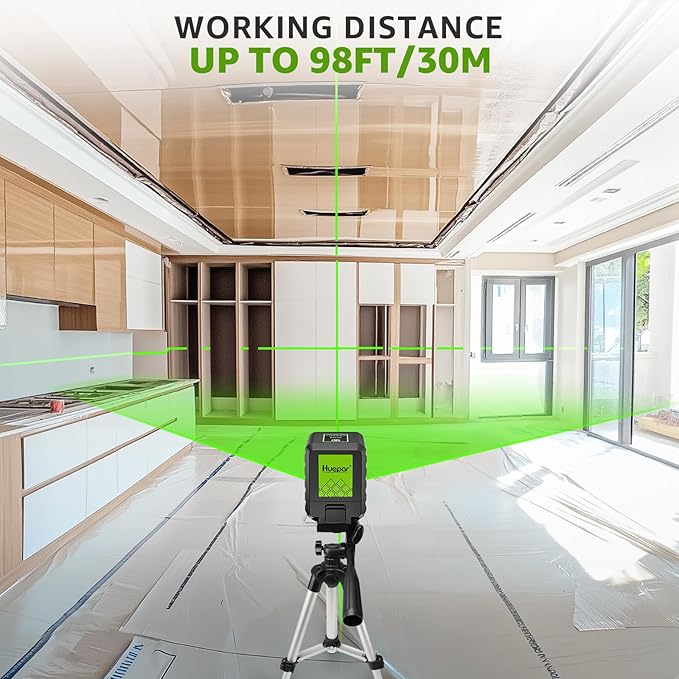 Laser Level with Tripod, Huepar 100Ft Self Leveling Green Cross Line DIY Laser Leveler Tool for Picture Hanging Floor Tile Wall Home Renovation, Gift for Him Father Husband Boyfriend (25.6in Tripod)