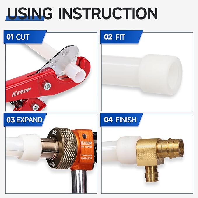 iCrimp Manual Expanding Tool Kit with Auto-Rotation Expansion Heads, Extendable Handle Expander Tool for 1/2,3/4&1 inch ProPEX,Wirsbo F1960 standard fittings