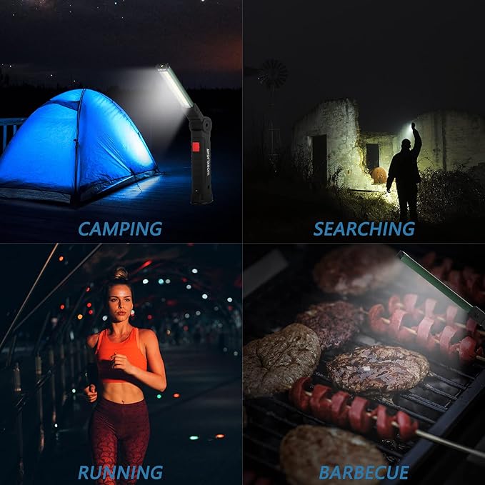 4 Pack LED Rechargeable Work Lights, Flashlight Hand Tools Mens Dad Birthday Gift Magnetic Worklight,360°Rotate 5 Modes Portable Inspection Torch for Mechanics,Automotive,Camping,Emergency