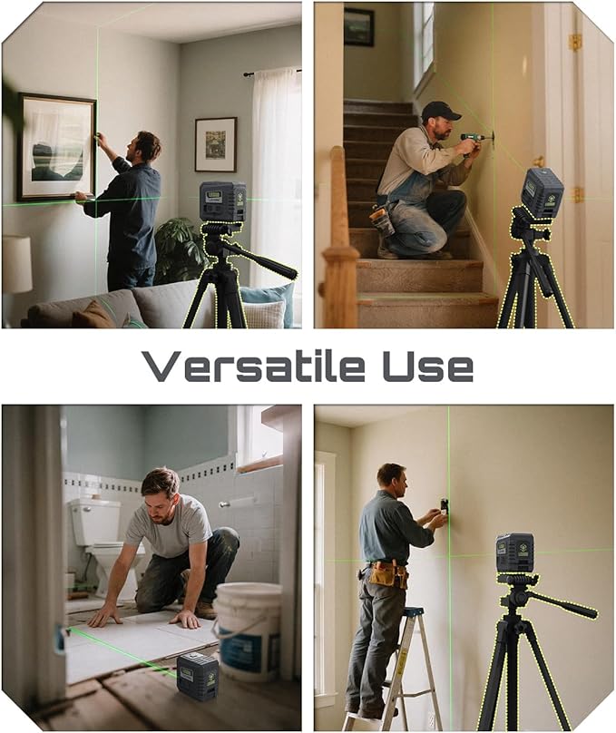 Mini Self-Leveling Green Laser Level, Cross Line Laser ideal for Picture Hanging and Construction, Includes Magnetic Rotating Stand and Batteries, Compact and Portable