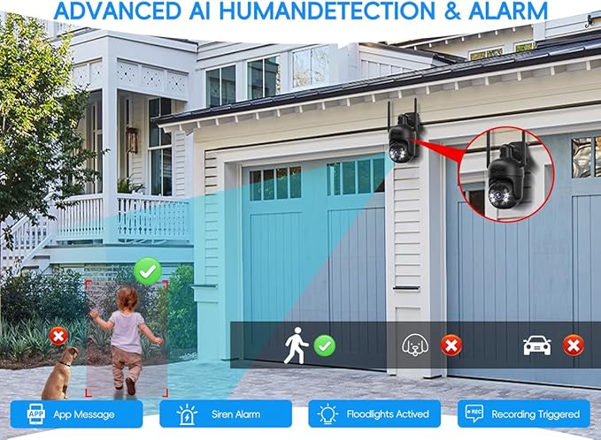 [360° View] 3K Wireless Security System, 4pcs 5MP PTZ Cameras Outdoor Indoor, WiFi Camera Outside CCTV Surveillance NVR C102 System with Floodlight Color Night Vision Motion Sensor Alarm,24/7 Record