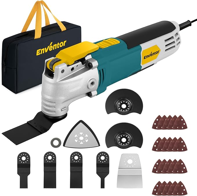 Enventor Multi Tool Saw, 2.5Amp Electric Oscillating Tool Kit Corded with 28pcs Saw Accessories, 6 Variable Speeds, 3° Oscillating Angle Oscillating Saw for Cutting, Scraping, Sanding