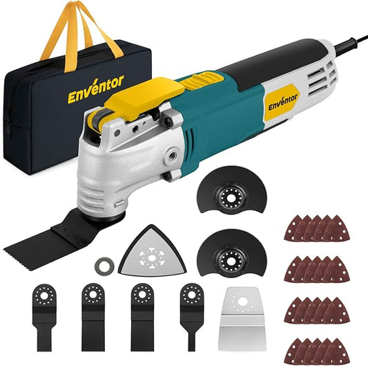 Enventor Multi Tool Saw, 2.5Amp Electric Oscillating Tool Kit Corded with 28pcs Saw Accessories, 6 Variable Speeds, 3° Oscillating Angle Oscillating Saw for Cutting, Scraping, Sanding