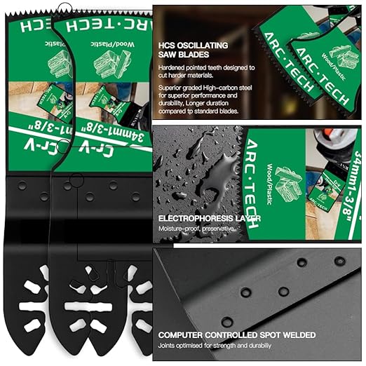 25 PCS Universal Oscillating Tool Blades - Quick Release Multi Tool Blades Kits with Titanium Coating & Curved Edge Multitool Blades for Metal,Hard Wood,Fit Milwaukee, Ryobi, Dewalt Oscillating Tools