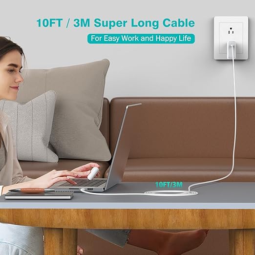10ft 100W USB C to USB C Cable for MacBook Pro MacBook Air Charger, iPad Pro 12.9 11 inch, iPad Air 5 4, Mini 6, iPhone 15/15 Pro/15 Plus/15 Pro Max, Samsung Galaxy, USBC Type C PPS Fast Charging Cord