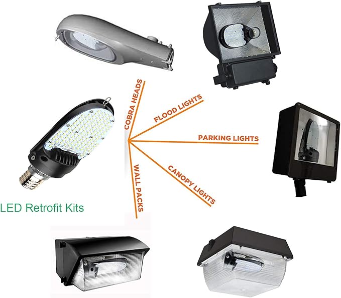 OSTEK LED Shoebox Corn Light - 54W LED Retrofit Kit, 5000K E39 Rotatable Mogul, 7560LM Commercial Lighting - Post Street, Security, Parking, Paddle Bulb