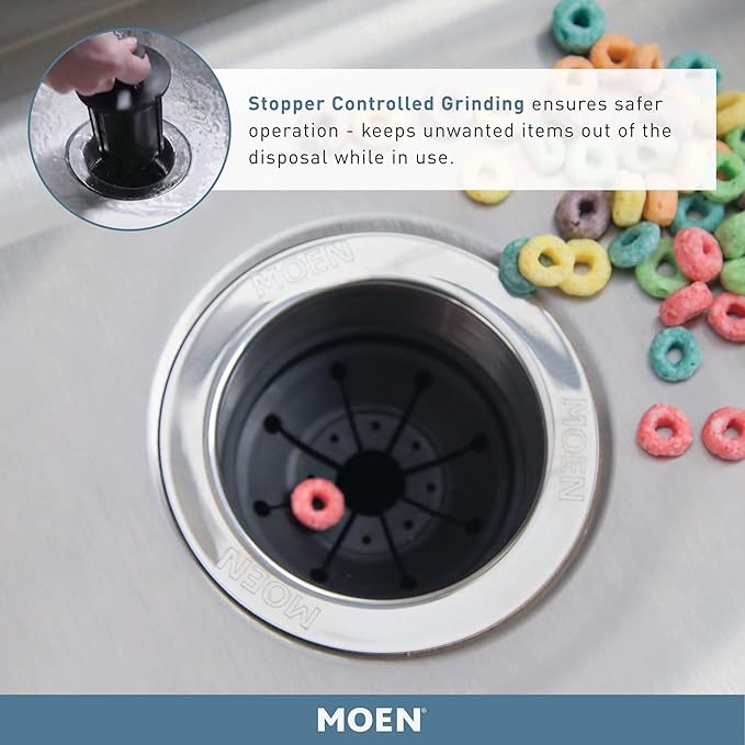 Moen Host Series Garbage Disposal for Kitchen Sink with Power Cord, Control Activation, Sound Reduction, GXB75C