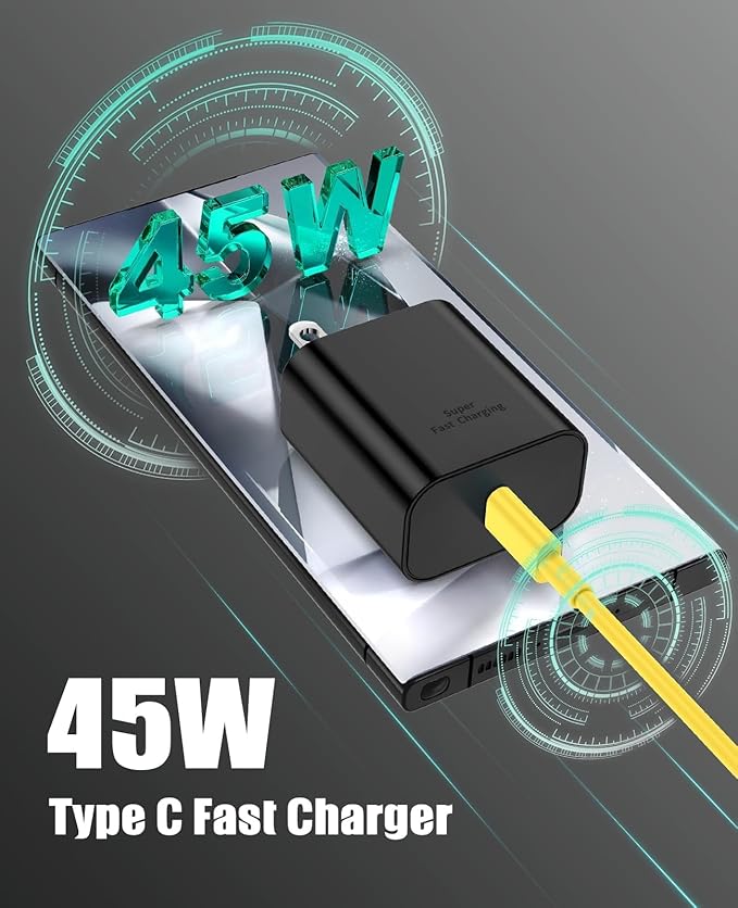 45W Super Fast Charger Type C for Samsung S24, USB C Android Phone Charger Fast Charging Block with 6FT/10FT Type C Charger Cord for Samsung Galaxy S24+ Ultra/S23+ Ultra/S22+ Ultra/iPhone 17/16-Yellow
