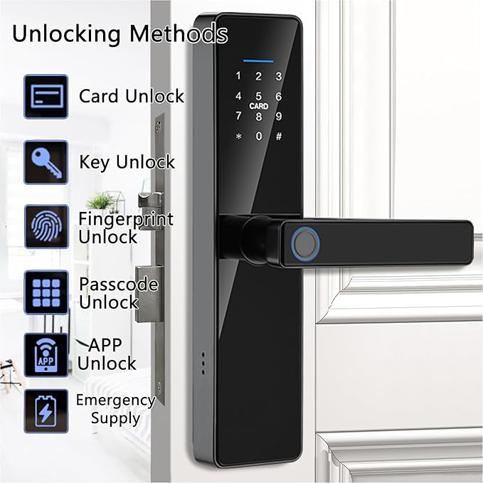 Smart Keyless Entry Door Lock with Handle,Fingerprint Lock Deadbolt,Auto Lock Deadbolt with Keypad,Biometric Door Lock, Smart Front Handle Set
