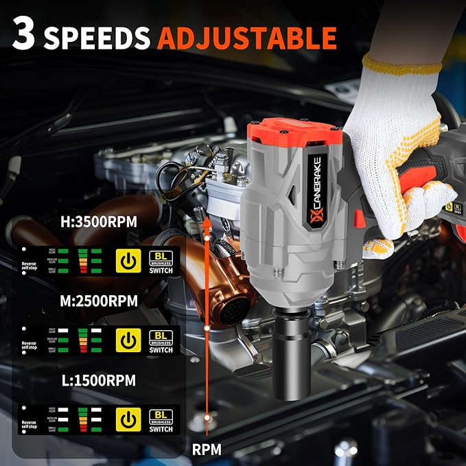 1400N.m Cordless Impact Wrench, 1/2' 21V Heavy Duty Brushless Impact Gun with 2 x 4.0Ah Battery & 5 Sockets, 3 Speeds Adjustment, 1050ft-lbs Electric Pistola Llave de Impacto for Car Truck Tires Mover