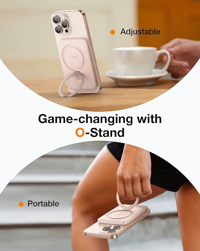 TORRAS 0.45" Slim Magnetic Portable Charger Power Bank for iPhone 5000 mAh 22.5W PD Fast Charging Wireless Battery Pack O Stand Compatible with Magsafe, i Phone 16 Pro Max, Pro,15,14,13,12, Rose Gold
