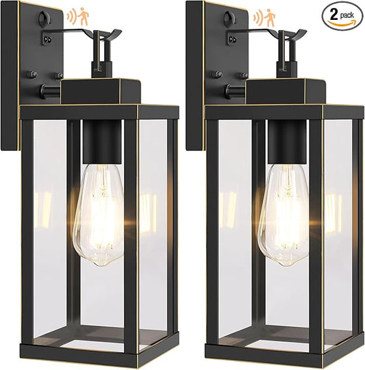 BesLowe 14” Upgraded Motion Sensor Outdoor Wall Lights, Dusk to Dawn Porch Lights Outdoor Wall Sconces, 3 Lighting Modes Exterior Lighting Fixtures with Hooks, Bronze Outside Lights for House, 2-Pack