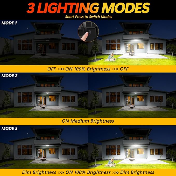 Solar Motion Sensor Outdoor Lights - 3000LM Dual PIR Motion Detector with Remote, 3 Lighting Modes, 270° Illumination, IP65 Waterproof Security Flood Lights for Yard, Garage, Patio(3 Packs)