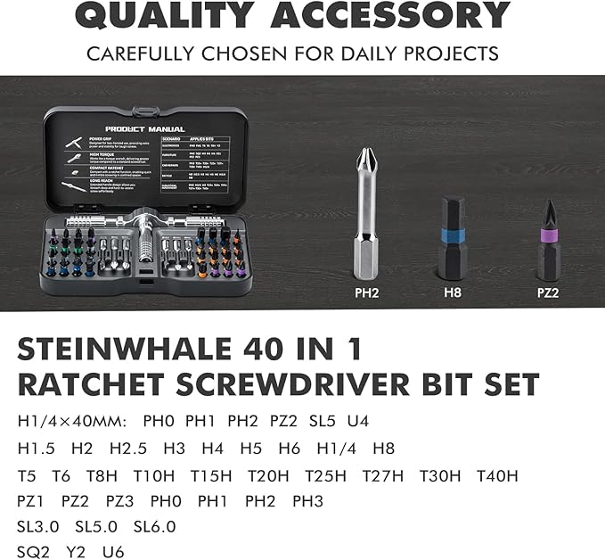 VMAN Ratchet Screwdriver Set, 40 in 1 magnetic Screwdriver sets, S2 Steel Bits, DIY Combination Flexible Shaft, Suitable for Furniture Assembly, Precision Electrical Appliance Repair, Bicycle Tools