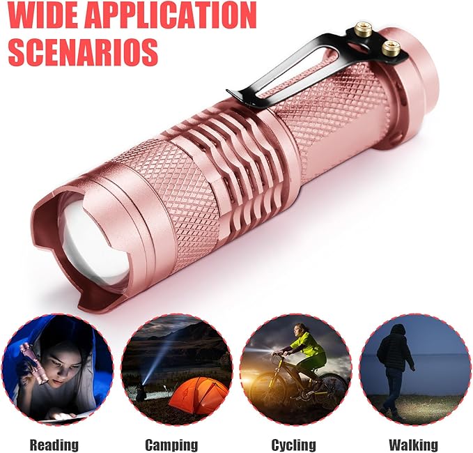 Fumete 20 Pieces LED Flashlight Mini 3 Mode Tactical Torch Small Water Resistant Pocket Flash Light Adjustable Focus Light Pen for Men, Father, Indoor Outdoor Hiking(Pink)