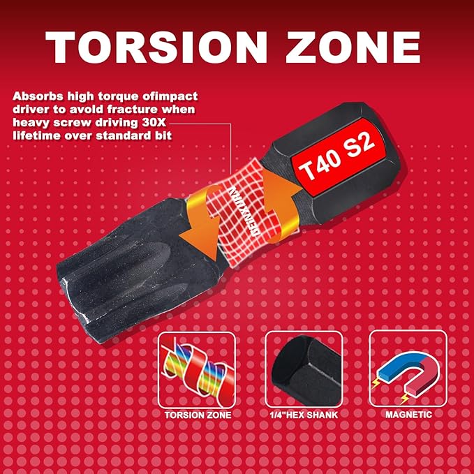 20Pieces 1 In. T40 Impact Tough Magnetic Screwdriver Bit Set, #40 Torx Head Insert Bits, S2 Alloy Steel Star Bits with 1Pc Impact Bit Holder and Storage M-Box