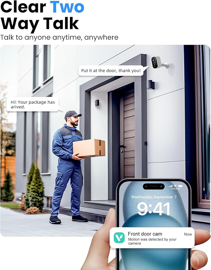 Security Cameras Wireless Outdoor, 2K Battery Powered WiFi Cameras for Home Security with AI Motion Detection, Color Night Vision, Siren Alarm, 2-Way Talk, IP66 Waterproof, Cloud/SD Storage