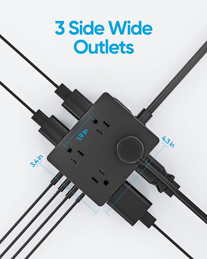 Surge Protector Power Strip, Olcorife 25ft Long Extension Cord with 8 Outlets 4 USB Ports(1 USB C), Flat Wall Plug Outlet Extender, College Dorm Room Essentials, Black