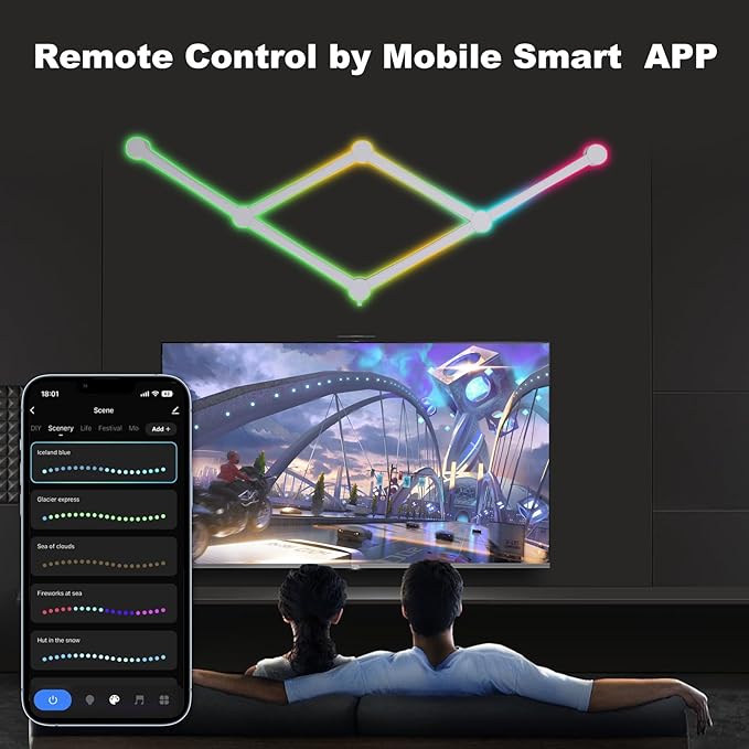 Smart Wall Light Lines, WiFi RGB LED Light Bars, 16M+ Color Dimmable Music Sync DIY Home Decor Light Bars for Gaming Party Streaming Lovers, Work with Alexa & Google Assistant (6 Lines,White)