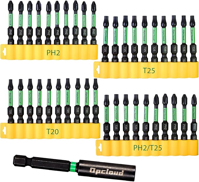 Impact Screwdriver Bit Set, 41 Pcs 2” S2 Steel PH2/T25/T20 Magnetic Tips Driver Power Bit Set with Extension Impact Bit Holder