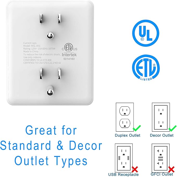 Outlet Extender, HICITY Multi Plug Outlet with 6 Electrical Outlets Adapter, 3-Prong Wall Outlet Tap for Cruise Ship Home Office Dorm, White (2 Pack)